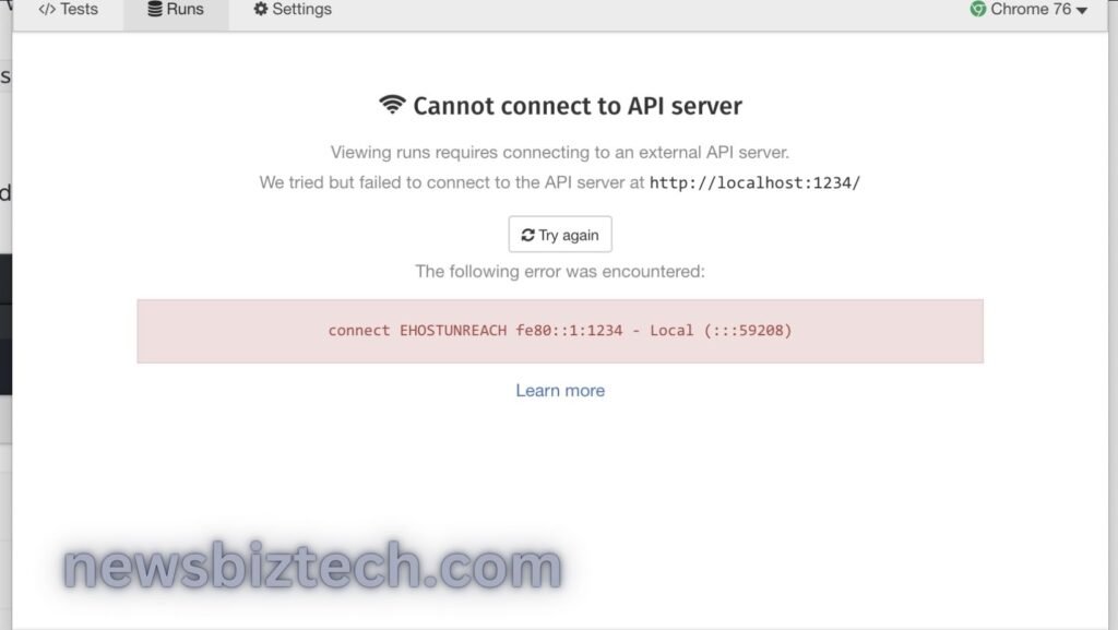 api connection failed could not reach